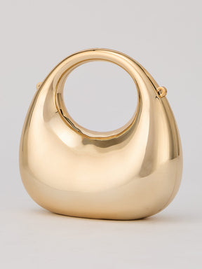 Latin Quarters Women's Metallic Golden Sculptural Cutout Clutch with Top Handle & Chain Strap