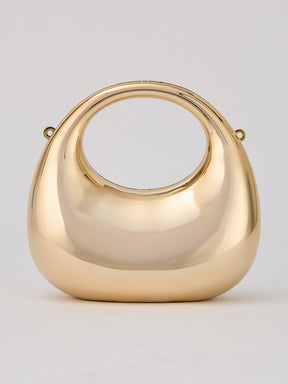 Latin Quarters Women's Metallic Golden Sculptural Cutout Clutch with Top Handle & Chain Strap