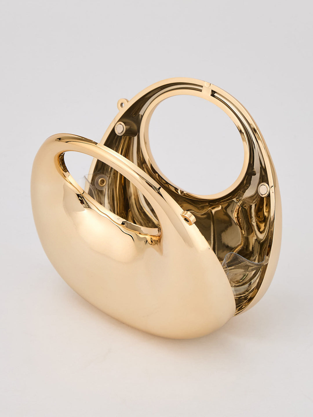 Latin Quarters Women's Metallic Golden Sculptural Cutout Clutch with Top Handle & Chain Strap