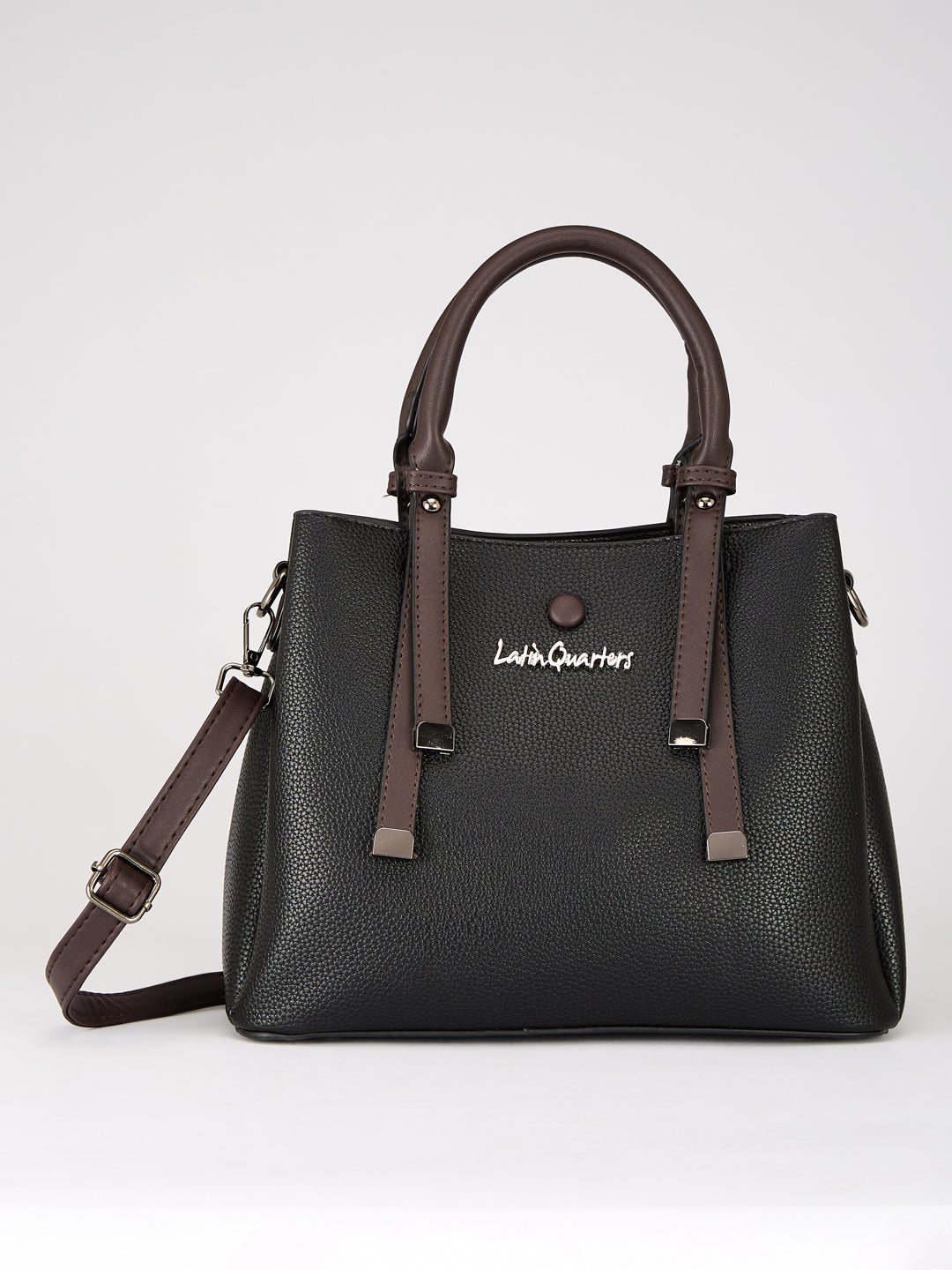 Latin Quarters Women's Black Two-Tone Satchel Bag with Adjustable Strap