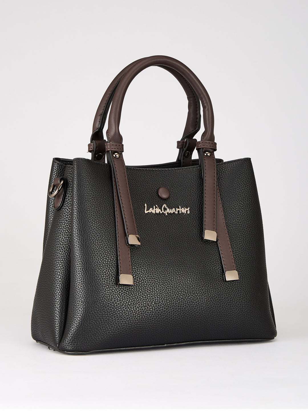 Latin Quarters Women's Black Two-Tone Satchel Bag with Adjustable Strap