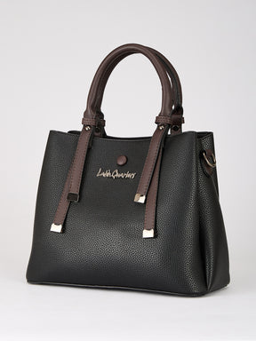 Latin Quarters Women's Black Two-Tone Satchel Bag with Adjustable Strap