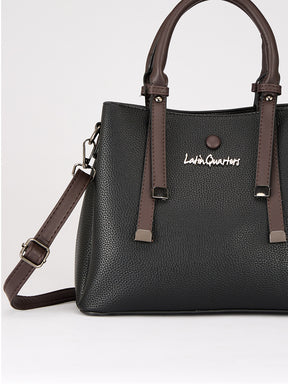 Latin Quarters Women's Black Two-Tone Satchel Bag with Adjustable Strap