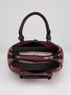 Latin Quarters Women's Maroon Satchel Bag with Dual-Tone Top Handles