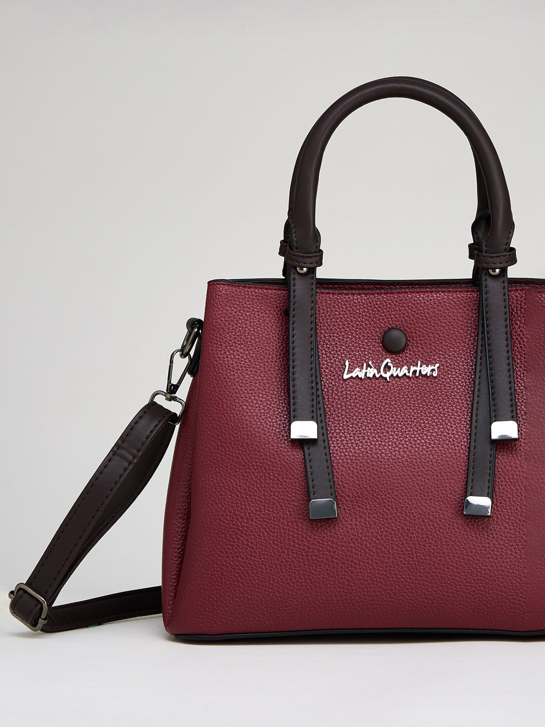 Latin Quarters Women's Maroon Satchel Bag with Dual-Tone Top Handles