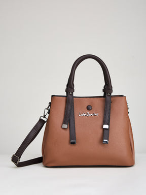 Latin Quarters Women's Brown Satchel Bag with Contrast Handles and Detachable Strap