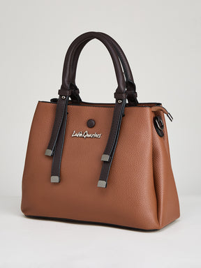 Latin Quarters Women's Brown Satchel Bag with Contrast Handles and Detachable Strap