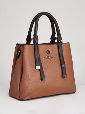 Latin Quarters Women's Brown Satchel Bag with Contrast Handles and Detachable Strap