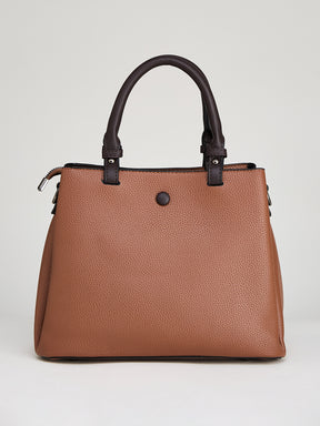 Latin Quarters Women's Brown Satchel Bag with Contrast Handles and Detachable Strap
