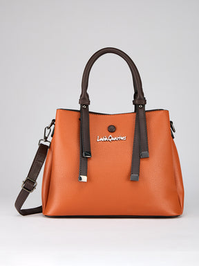 Latin Quarters Women's Tan Two-Tone Satchel Bag with Brown Contrast Trim