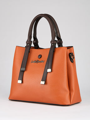 Latin Quarters Women's Tan Two-Tone Satchel Bag with Brown Contrast Trim