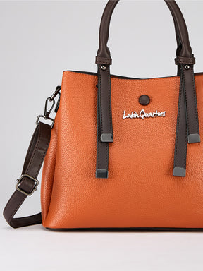 Latin Quarters Women's Tan Two-Tone Satchel Bag with Brown Contrast Trim