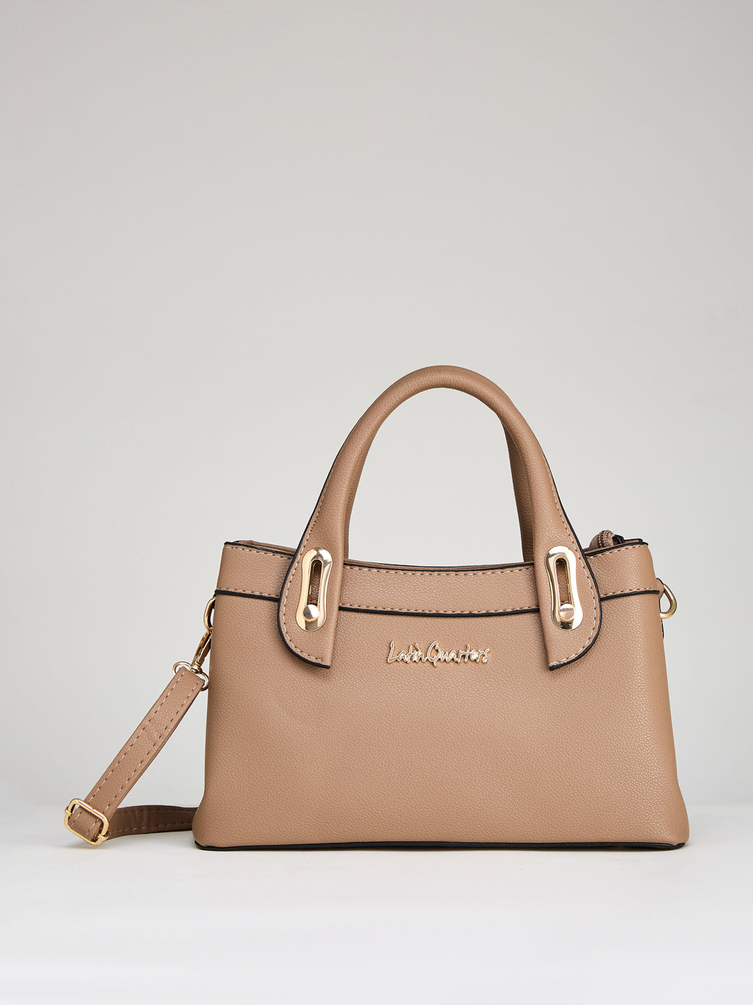 Latin Quarters Women's Beige Pebbled Satchel Bag