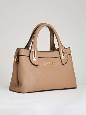 Latin Quarters Women's Beige Pebbled Satchel Bag