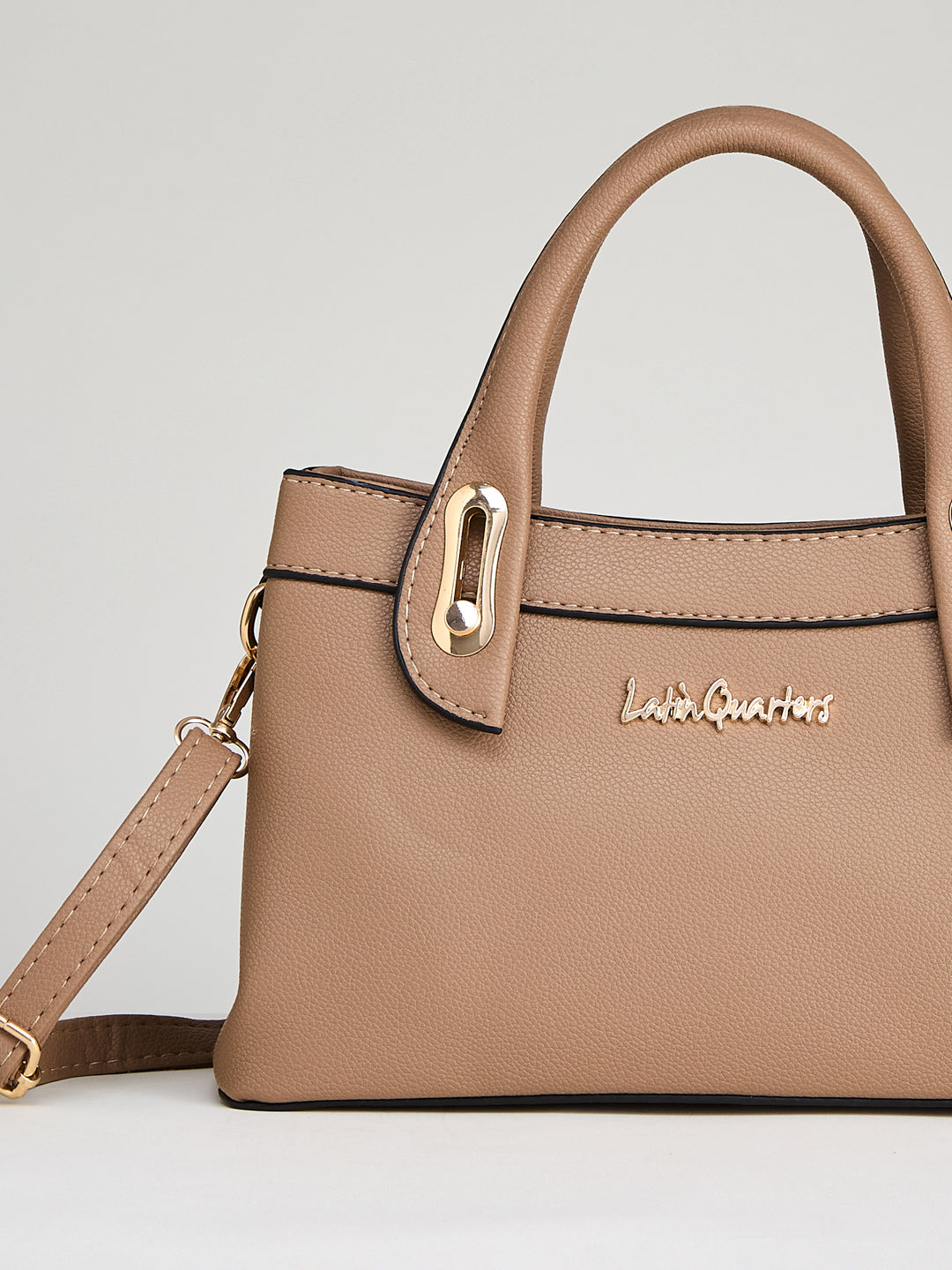 Latin Quarters Women's Beige Pebbled Satchel Bag