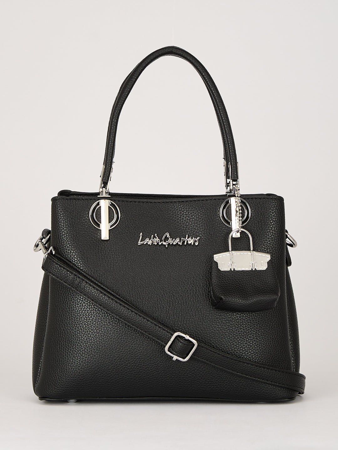 Latin Quarters Women's Black Structured Handbag with Detachable Padlock Charm