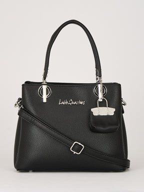 Latin Quarters Women's Black Structured Handbag with Detachable Padlock Charm