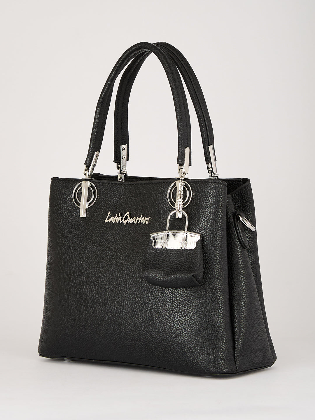 Latin Quarters Women's Black Structured Handbag with Detachable Padlock Charm