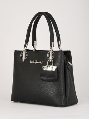 Latin Quarters Women's Black Structured Handbag with Detachable Padlock Charm