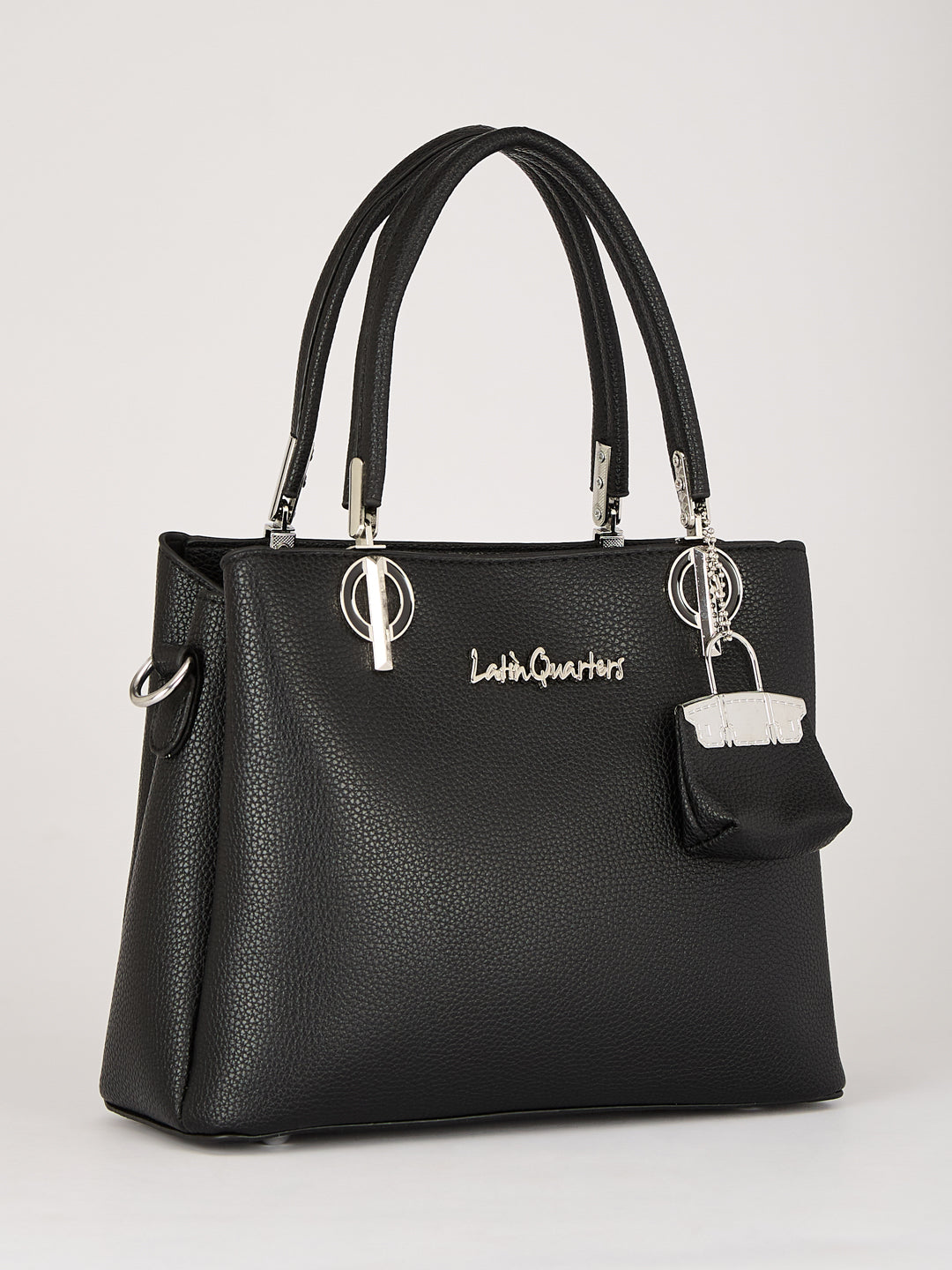 Latin Quarters Women's Black Structured Handbag with Detachable Padlock Charm