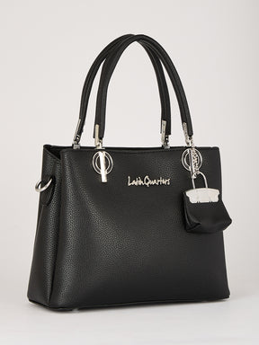 Latin Quarters Women's Black Structured Handbag with Detachable Padlock Charm