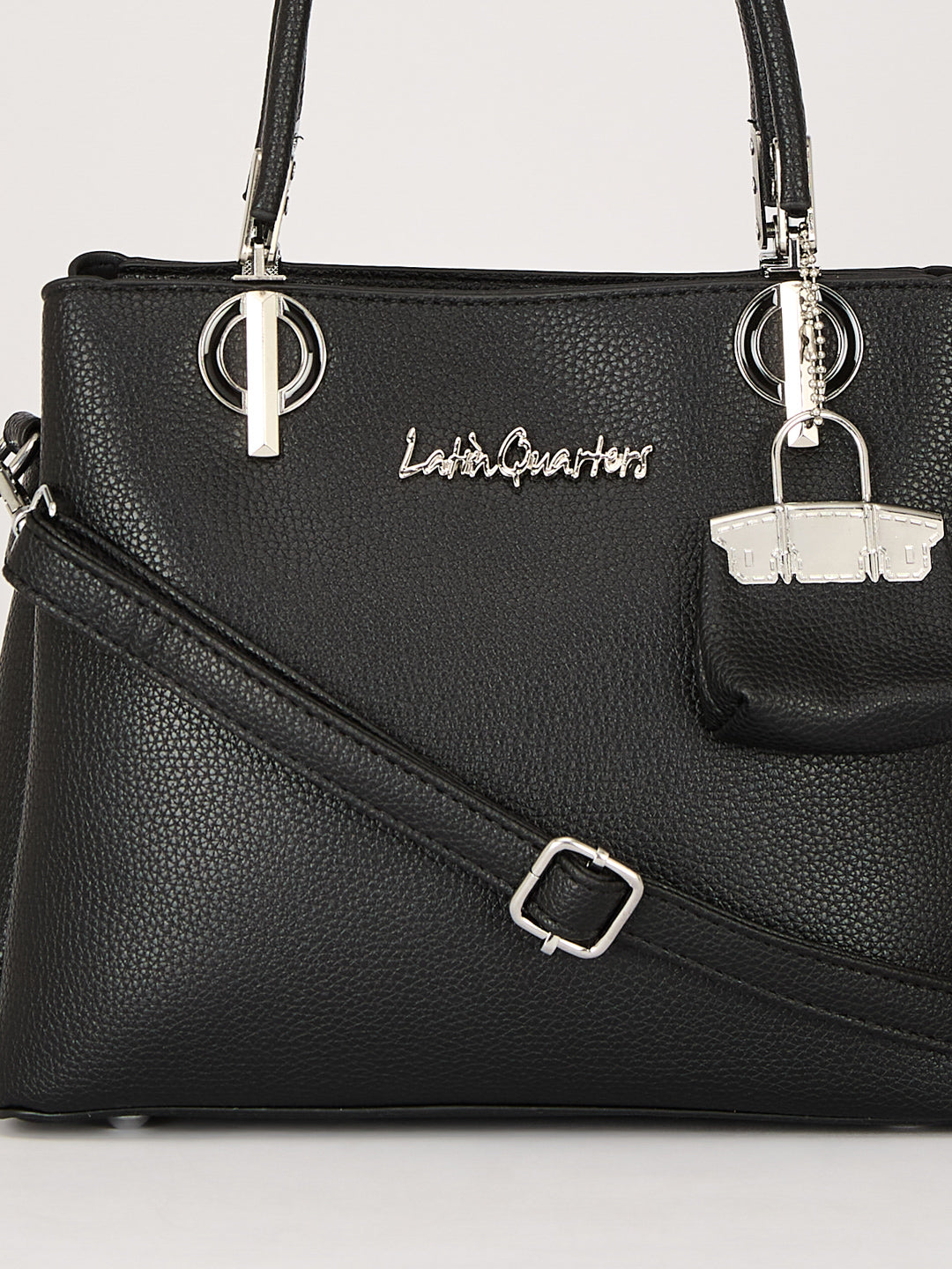 Latin Quarters Women's Black Structured Handbag with Detachable Padlock Charm