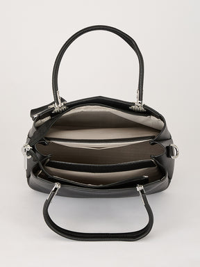 Latin Quarters Women's Black Structured Handbag with Detachable Padlock Charm