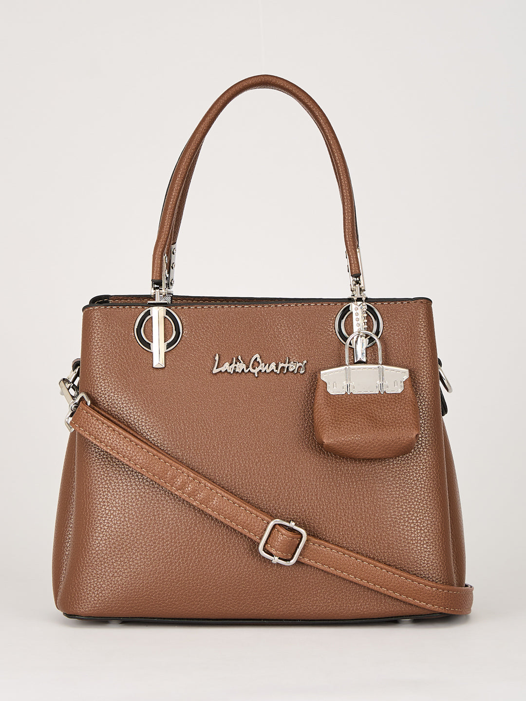 Latin Quarters Women's Brown Structured Handbag with Detachable Padlock Charm