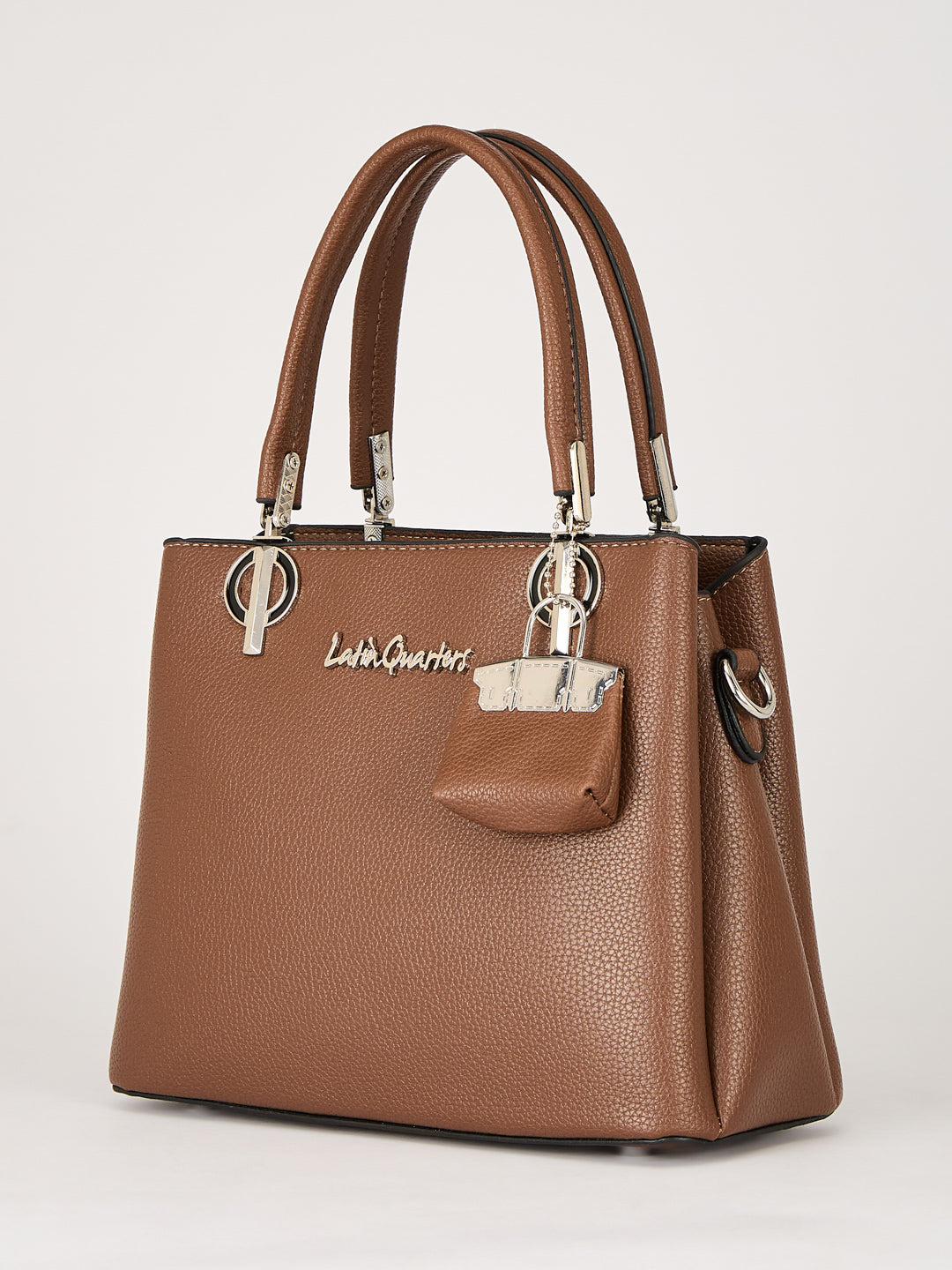 Latin Quarters Women's Brown Structured Handbag with Detachable Padlock Charm
