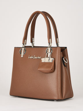 Latin Quarters Women's Brown Structured Handbag with Detachable Padlock Charm