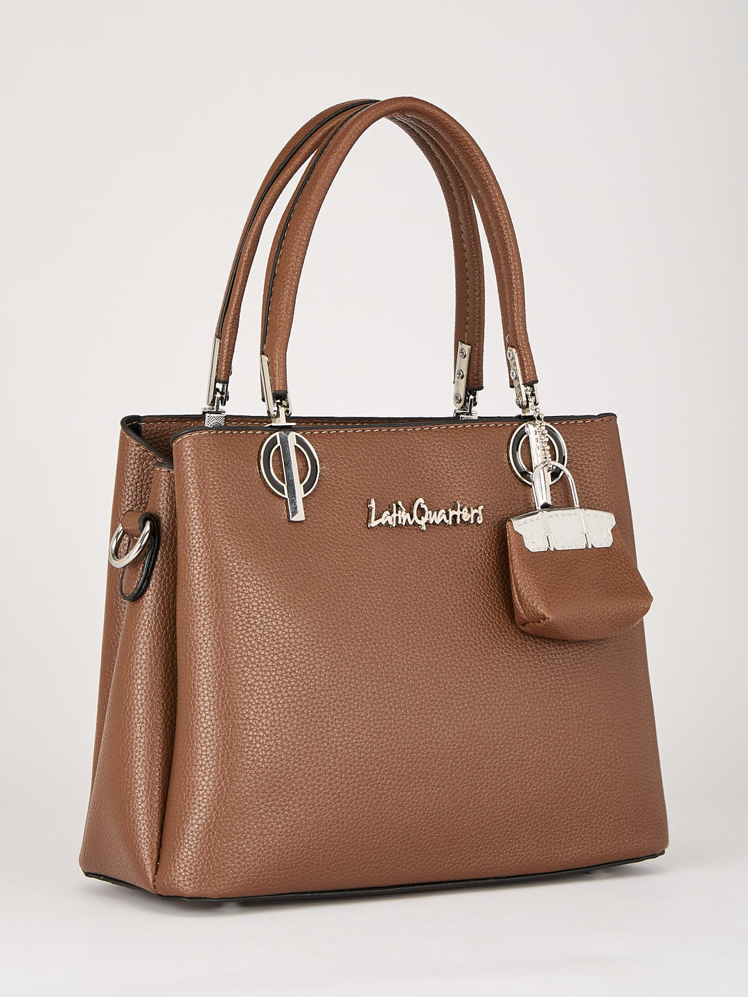 Latin Quarters Women's Brown Structured Handbag with Detachable Padlock Charm
