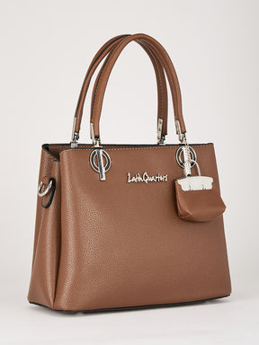 Latin Quarters Women's Brown Structured Handbag with Detachable Padlock Charm