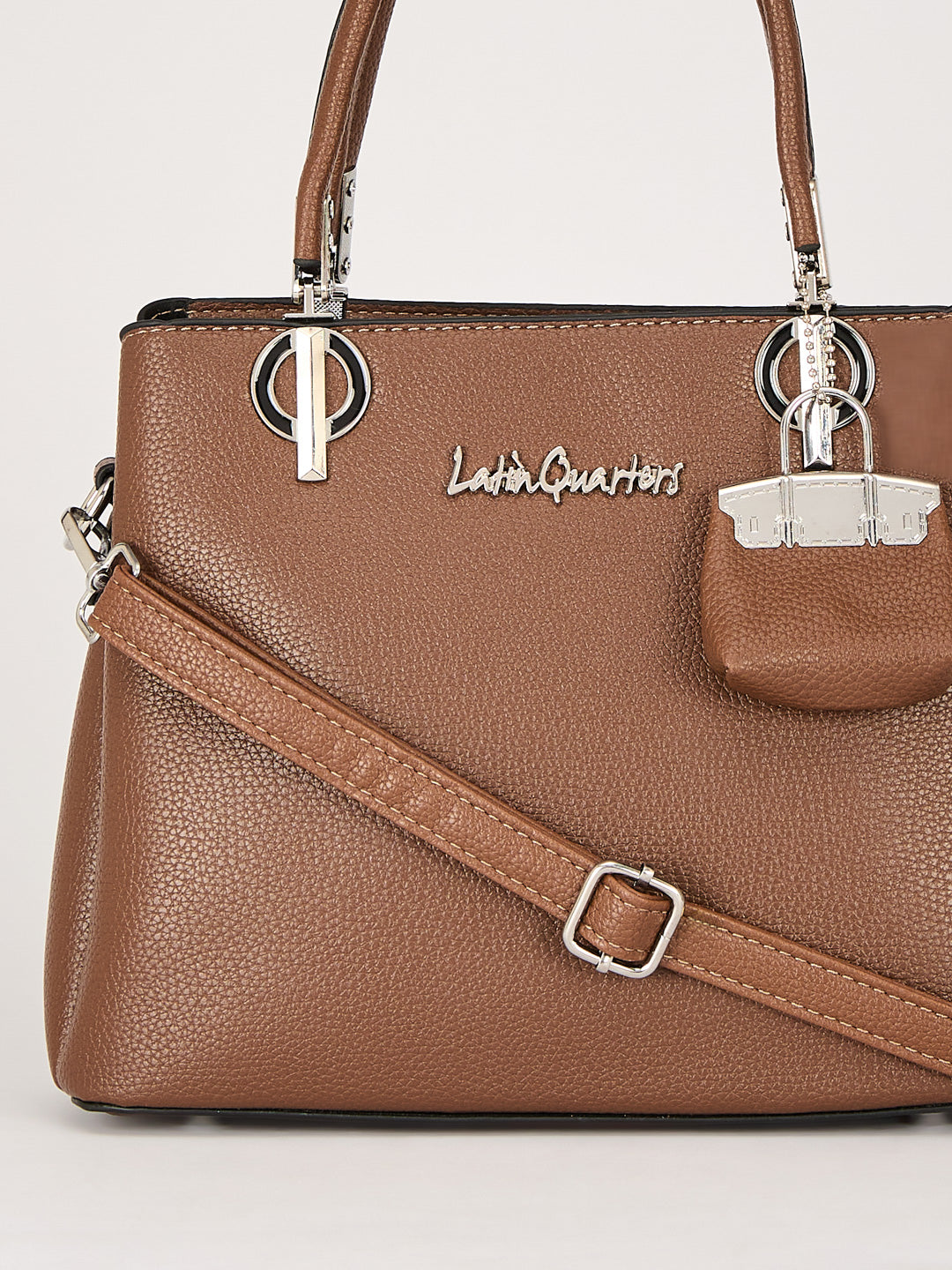 Latin Quarters Women's Brown Structured Handbag with Detachable Padlock Charm