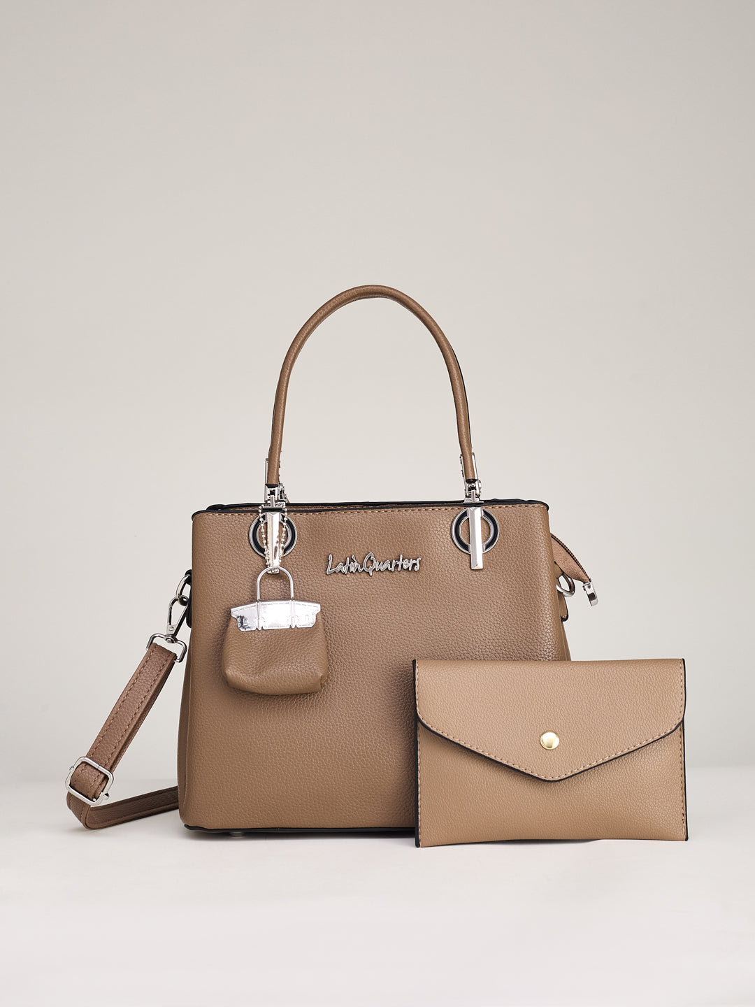 Latin Quarters Women's Beige 3-Piece Handbag Set with Matching Wallet and Charm Pouch