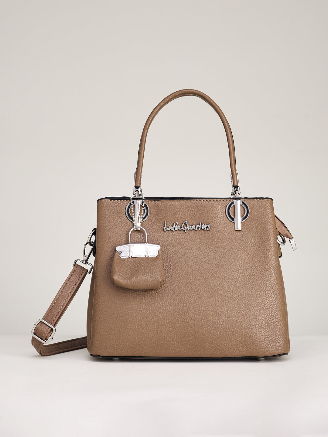 Latin Quarters Women's Beige 3-Piece Handbag Set with Matching Wallet and Charm Pouch