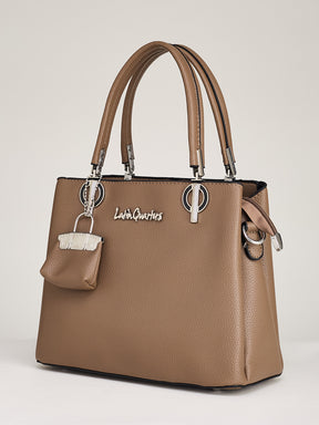 Latin Quarters Women's Beige 3-Piece Handbag Set with Matching Wallet and Charm Pouch