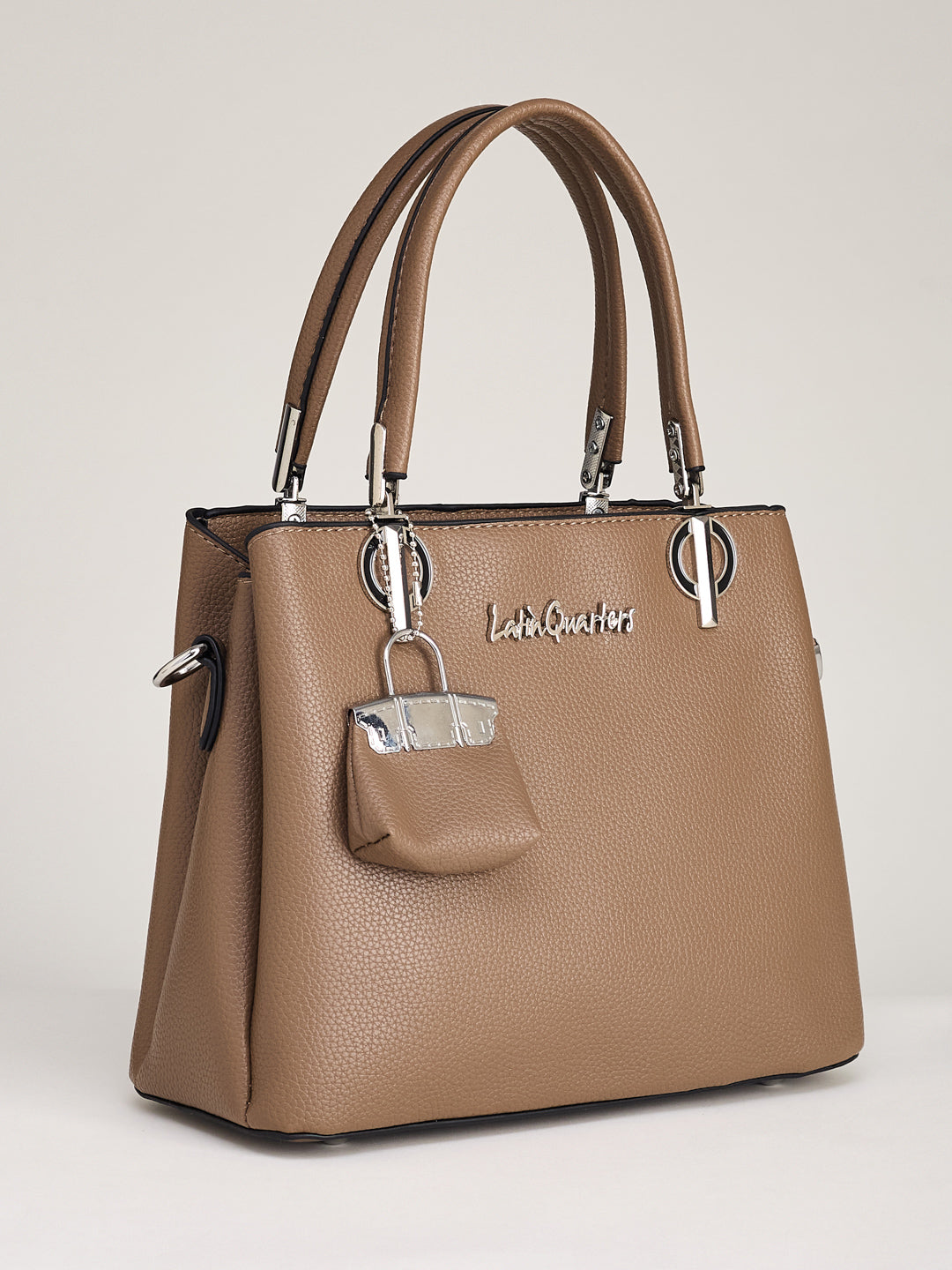 Latin Quarters Women's Beige 3-Piece Handbag Set with Matching Wallet and Charm Pouch