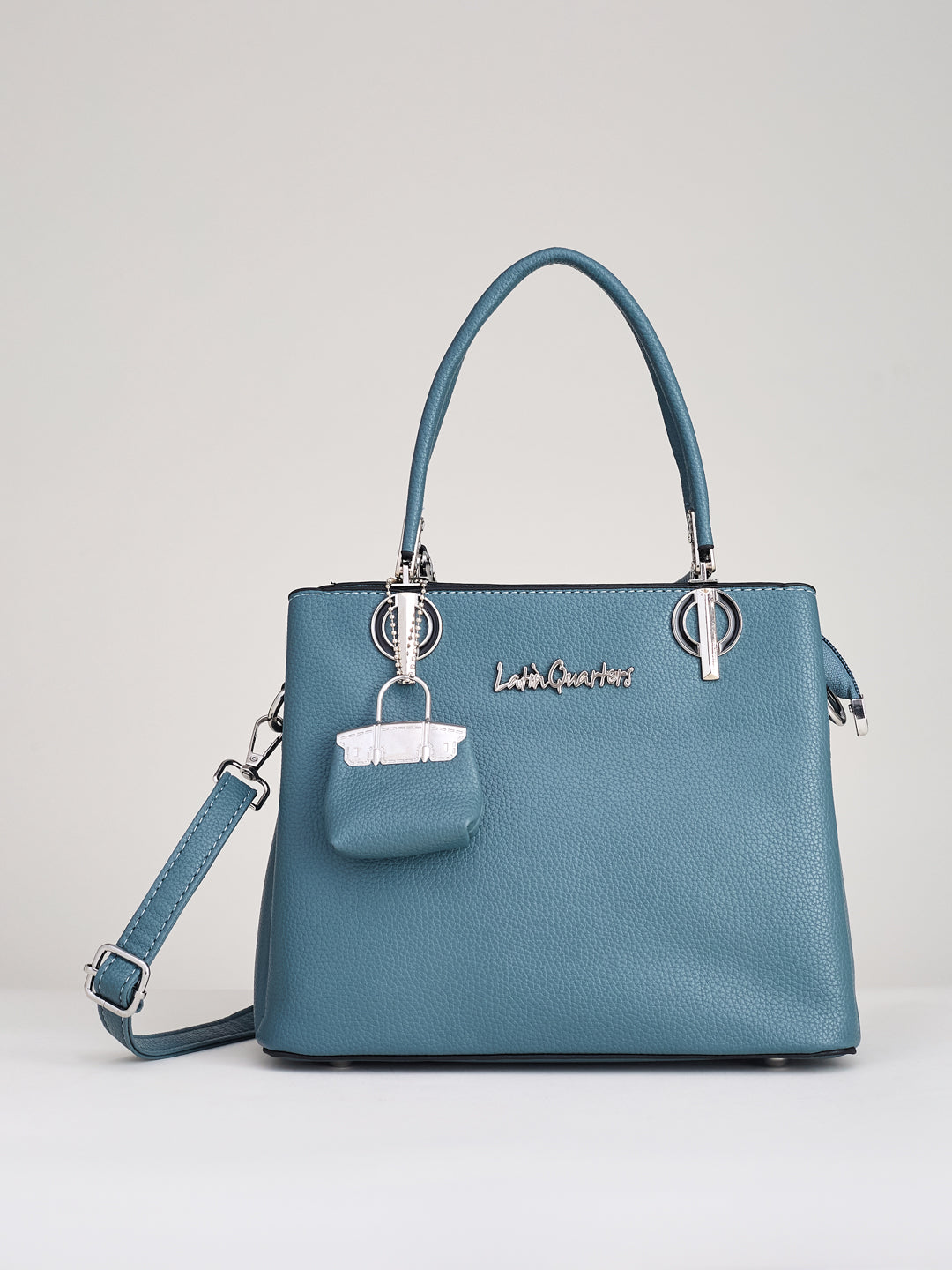 Latin Quarters Women’s Blue Satchel Handbag with Mini Bag Charm