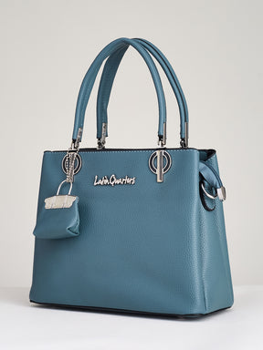 Latin Quarters Women’s Blue Satchel Handbag with Mini Bag Charm