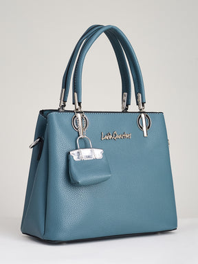 Latin Quarters Women’s Blue Satchel Handbag with Mini Bag Charm