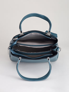 Latin Quarters Women’s Blue Satchel Handbag with Mini Bag Charm