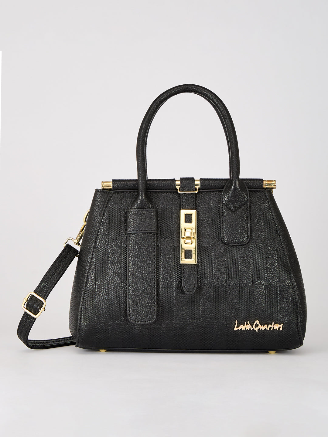 Latin Quarters Women's Black Checkered Structured Bag with Top Handle