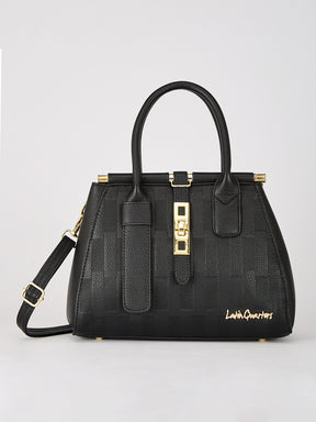 Latin Quarters Women's Black Checkered Structured Bag with Top Handle