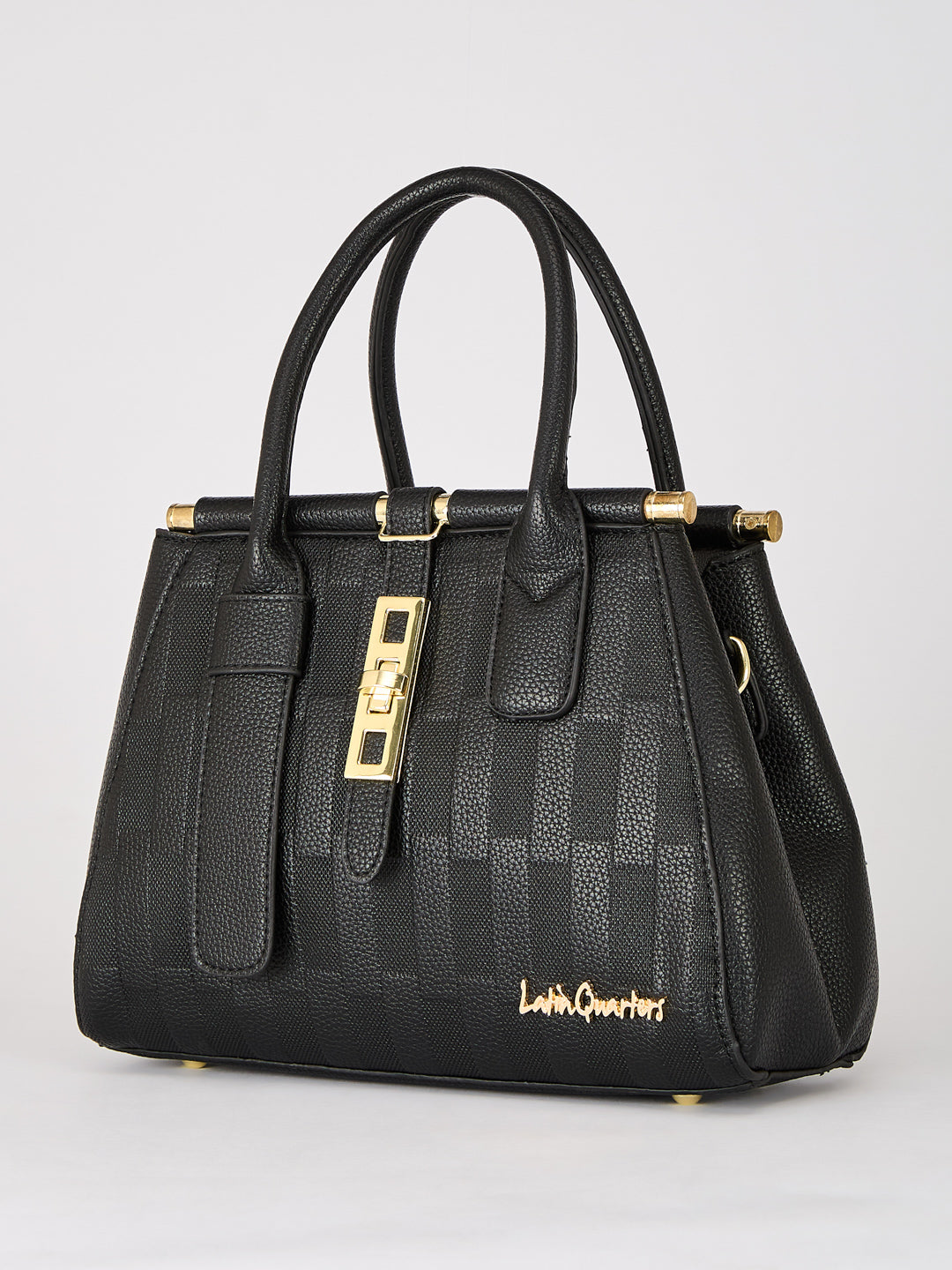 Latin Quarters Women's Black Checkered Structured Bag with Top Handle