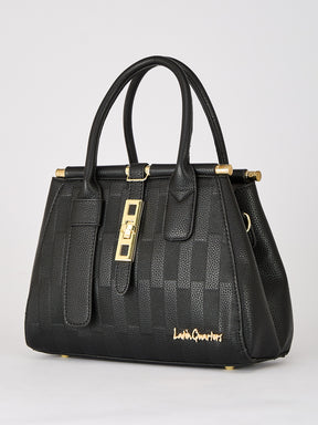 Latin Quarters Women's Black Checkered Structured Bag with Top Handle