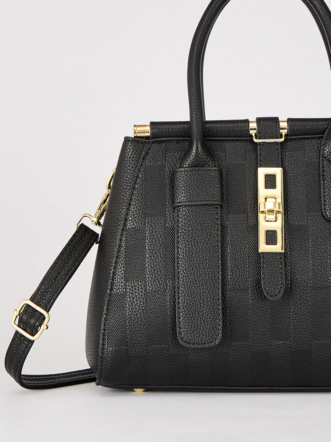 Latin Quarters Women's Black Checkered Structured Bag with Top Handle