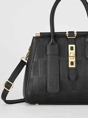 Latin Quarters Women's Black Checkered Structured Bag with Top Handle