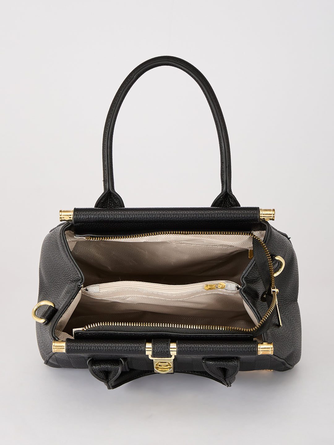 Latin Quarters Women's Black Checkered Structured Bag with Top Handle