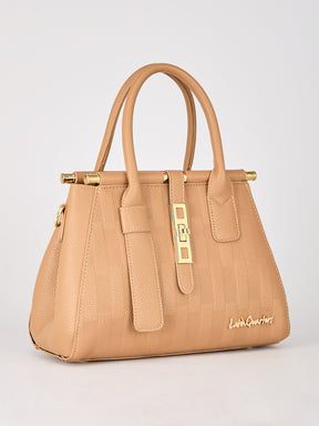 Latin Quarters Women's Beige Checkered Structured Bag with Top Handle