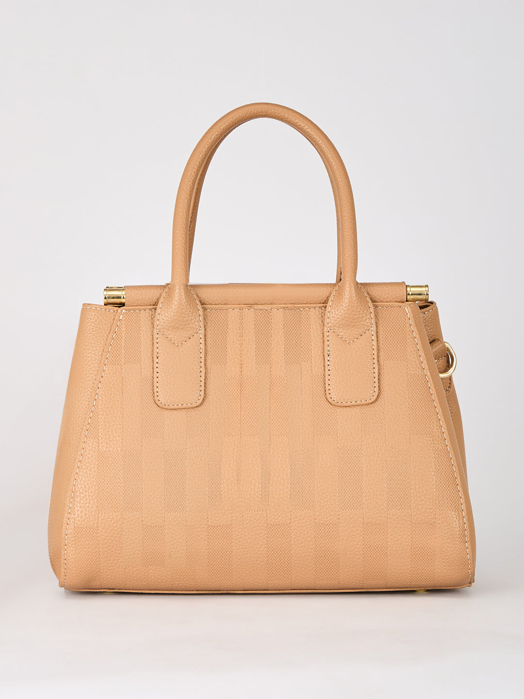Latin Quarters Women's Beige Checkered Structured Bag with Top Handle